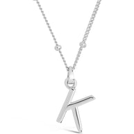 Sterling Silver Initial Necklace with Beaded Chain