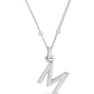 Sterling Silver Initial Necklace with Beaded Chain