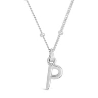 Sterling Silver Initial Necklace with Beaded Chain