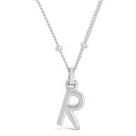 Sterling Silver Initial Necklace with Beaded Chain