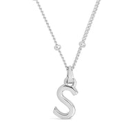 Sterling Silver Initial Necklace with Beaded Chain