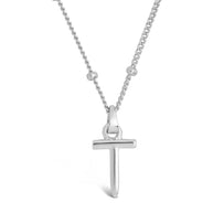 Sterling Silver Initial Necklace with Beaded Chain