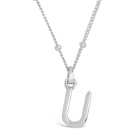 Sterling Silver Initial Necklace with Beaded Chain