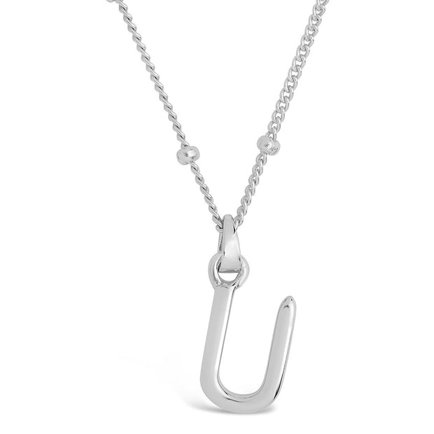 Sterling Silver Initial Necklace with Beaded Chain