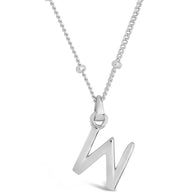 Sterling Silver Initial Necklace with Beaded Chain