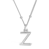 Sterling Silver Initial Necklace with Beaded Chain