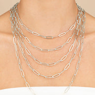 Sterling Silver Large Elongated Paperclip Chain Necklace