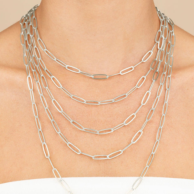 Sterling Silver Large Elongated Paperclip Chain Necklace