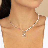 Elva Pearl CZ Horseshoe Necklace