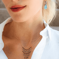 Blue Gemstone Fringe Necklace & Earring Set