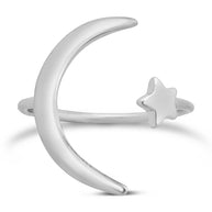 Sterling Silver Crescent Moon Open Ring