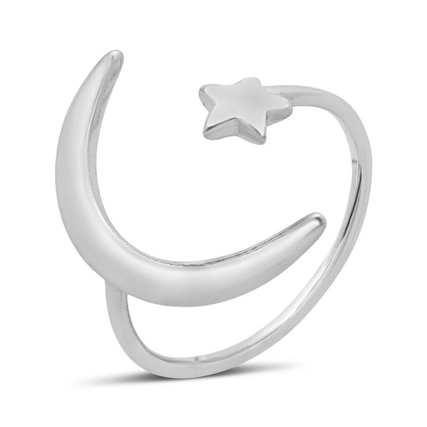 Sterling Silver Crescent Moon Open Ring