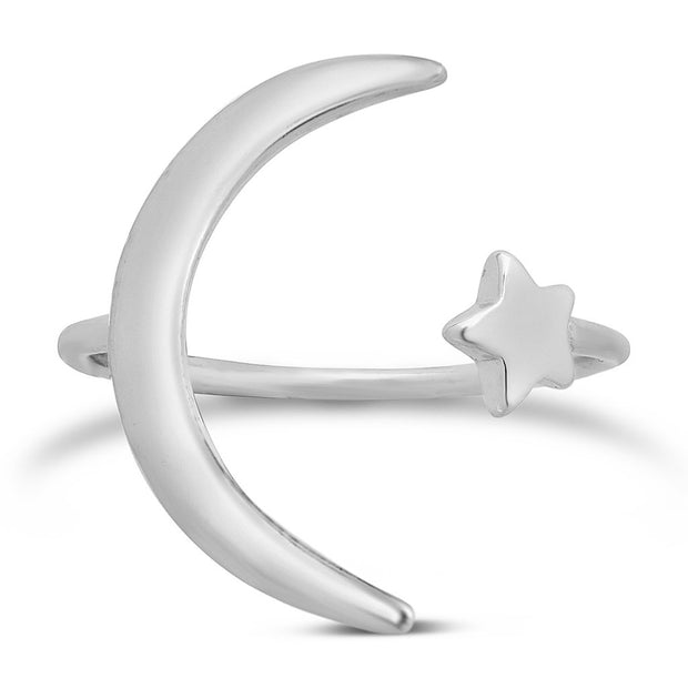 Sterling Silver Crescent Moon Open Ring