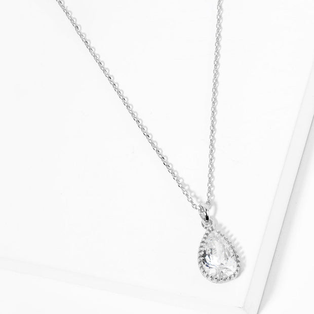 Gold Dipped CZ Teardrop Stone Pendant Necklace