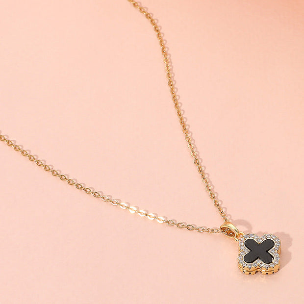 Reversible Stainless Steel Quatrefoil Pendant Necklace