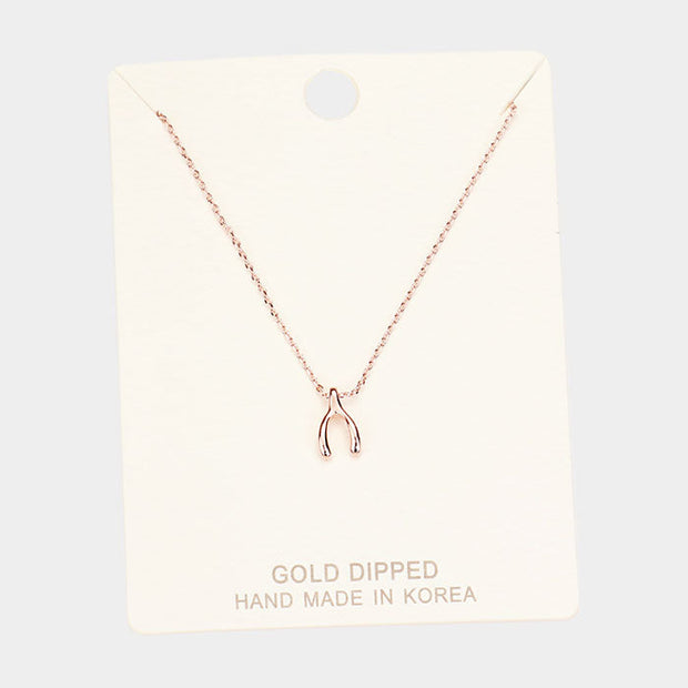 Gold Dipped Wishbone Pendant Necklace