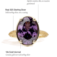 Sterling Silver Oval Cut Amethyst CZ Cocktail Ring