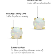 Sterling Silver 6mm Opal Earring Studs - In SIlver or 14K Gold Plated