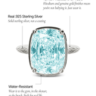 Sterling Silver Elongated Cushion Aquamarine CZ Cocktail Ring