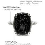 Sterling Silver Elongated Cushion Black CZ Cocktail Ring