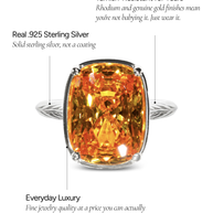 Sterling Silver Elongated Cushion Canary CZ Cocktail Ring