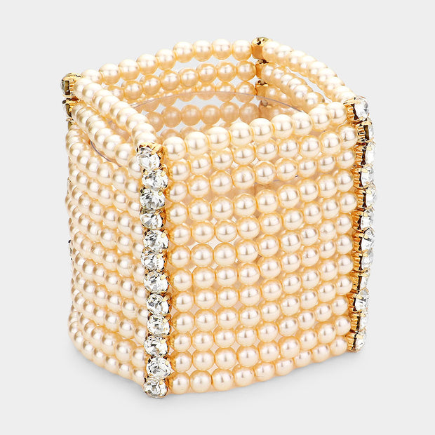 Rhinestone Accented Pearl Multi Stretch Bracelet