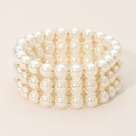Wide Pearl Beaded Strand Stretch Bracelet