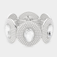Oval Stone Centered Pearl Cluster Stretch Bracelet