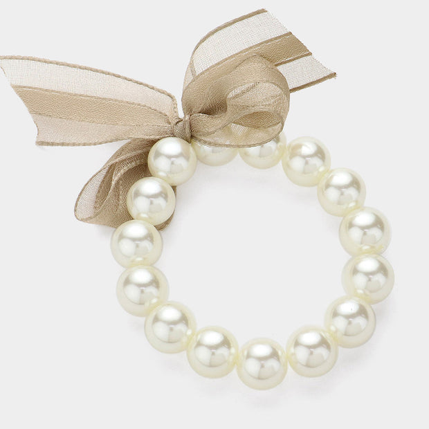 Bow Pointed Pearl Stretch Bracelet