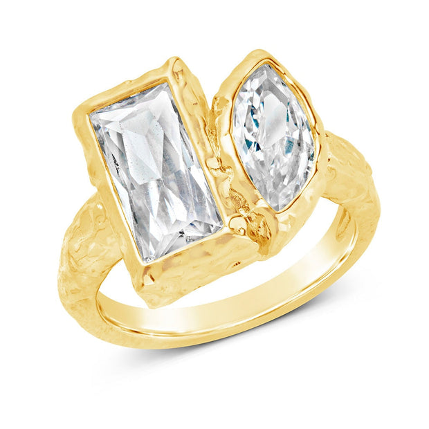 Sterling Silver Tate CZ & Molten Metal Toi et Moi Ring