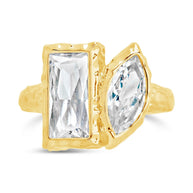 Sterling Silver Tate CZ & Molten Metal Toi et Moi Ring
