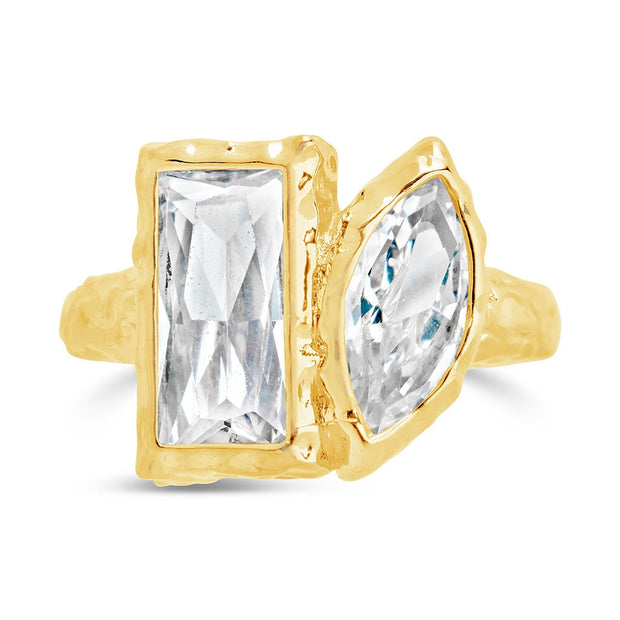 Sterling Silver Tate CZ & Molten Metal Toi et Moi Ring