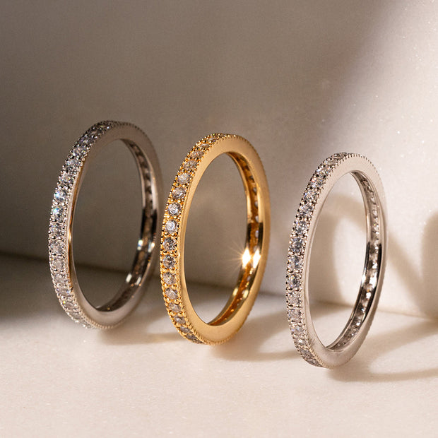 Sterling Silver 2mm Thin CZ Band Ring