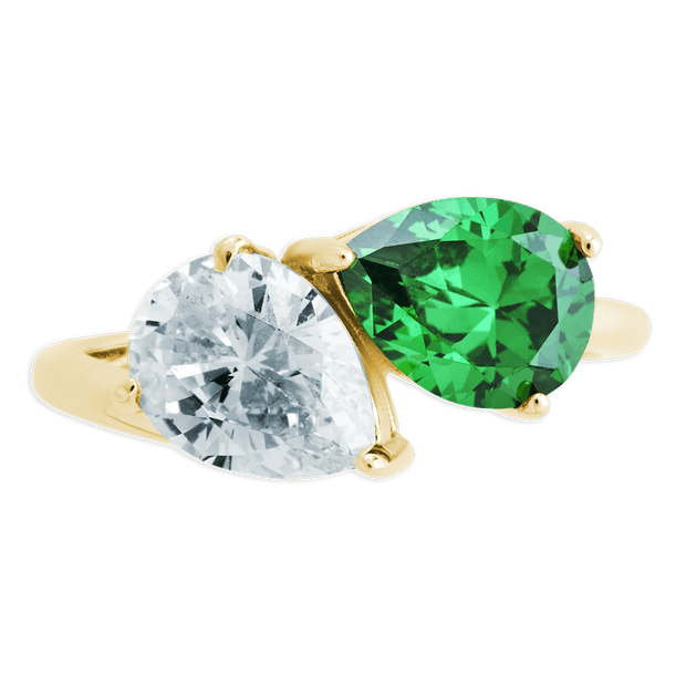 Sterling Silver Pear Toi et Moi Ring