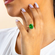 Sterling Silver Elongated Cushion Emerald CZ Cocktail Ring