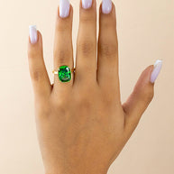 Sterling Silver Elongated Cushion Emerald CZ Cocktail Ring