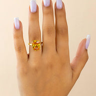 Sterling Silver Elongated Cushion Canary CZ Cocktail Ring