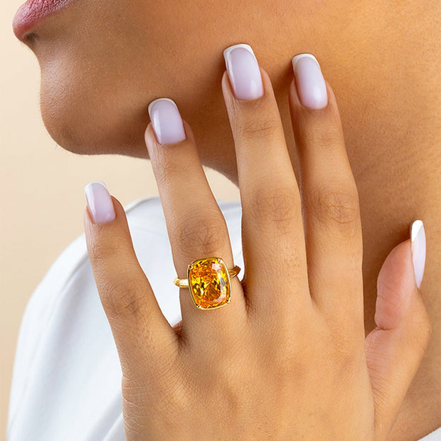 Sterling Silver Elongated Cushion Canary CZ Cocktail Ring