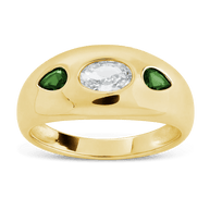 Sterling Silver Triple-Stone Tapered Dome Ring
