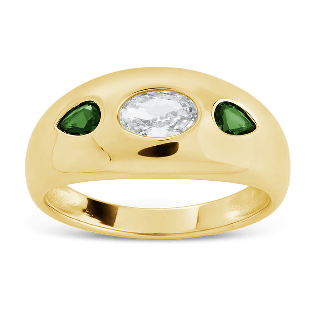 Sterling Silver Triple-Stone Tapered Dome Ring