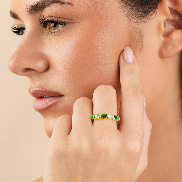 Sterling Silver Pear and Round Bezel-Set Ring