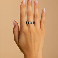 Sterling Silver Pear Cut Emerald CZ Celebration Band Ring
