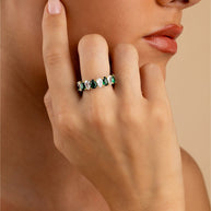 Sterling Silver Pear Cut Emerald CZ Celebration Band Ring