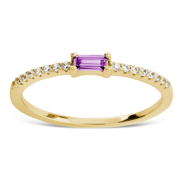 Sterling Silver Thin Amethyst CZ Stacking Birthstone Ring