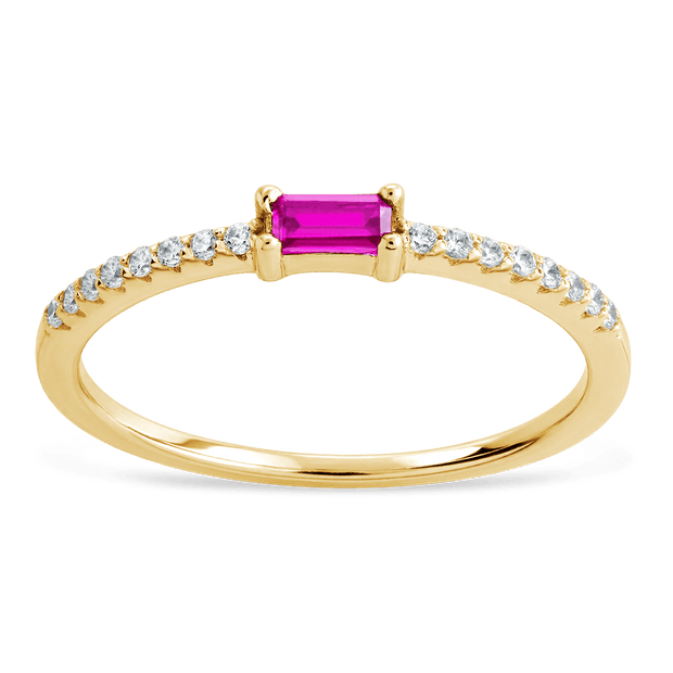Sterling Silver Thin Ruby CZ Stacking Birthstone Ring
