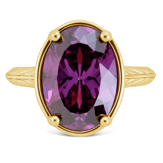 Sterling Silver Oval Cut Amethyst CZ Cocktail Ring