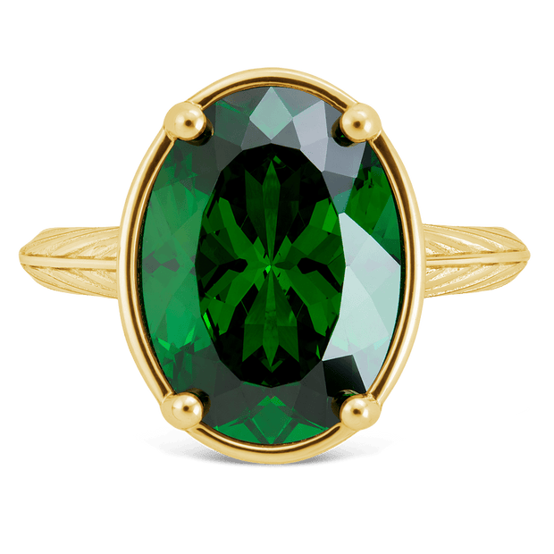 Sterling Silver Oval Cut Emerald CZ Cocktail Ring