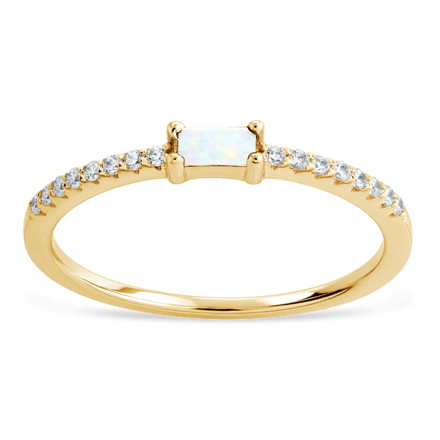 Sterling Silver Thin Opal CZ Stacking Birthstone Ring