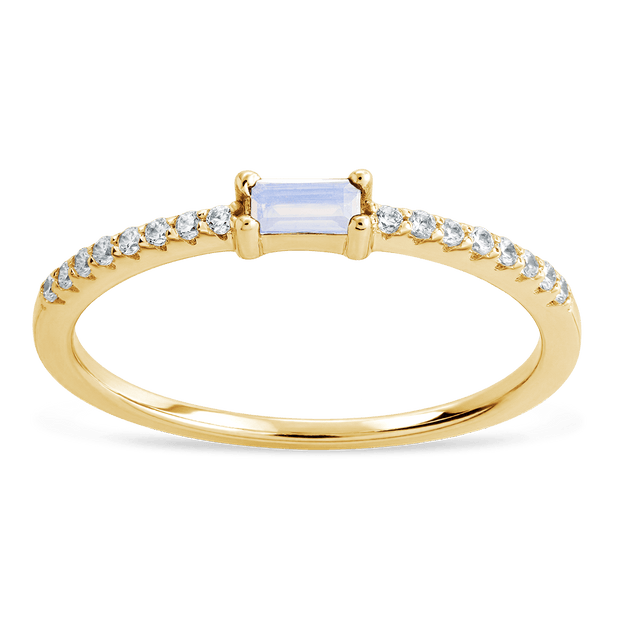 Sterling Silver Thin Moonstone CZ Stacking Birthstone Ring