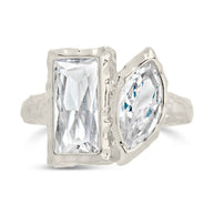 Sterling Silver Tate CZ & Molten Metal Toi et Moi Ring